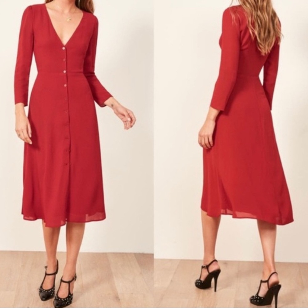 Reformation Alma Dress Red Button-Down Midi Dress sz.6